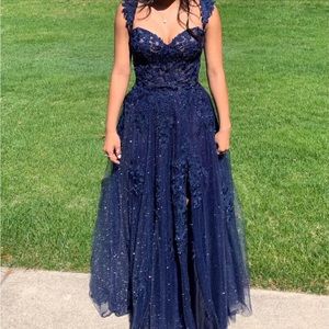 Ellie Wilde Navy Blue A-lime Prom Dress Size 00 (shortened, extra short)